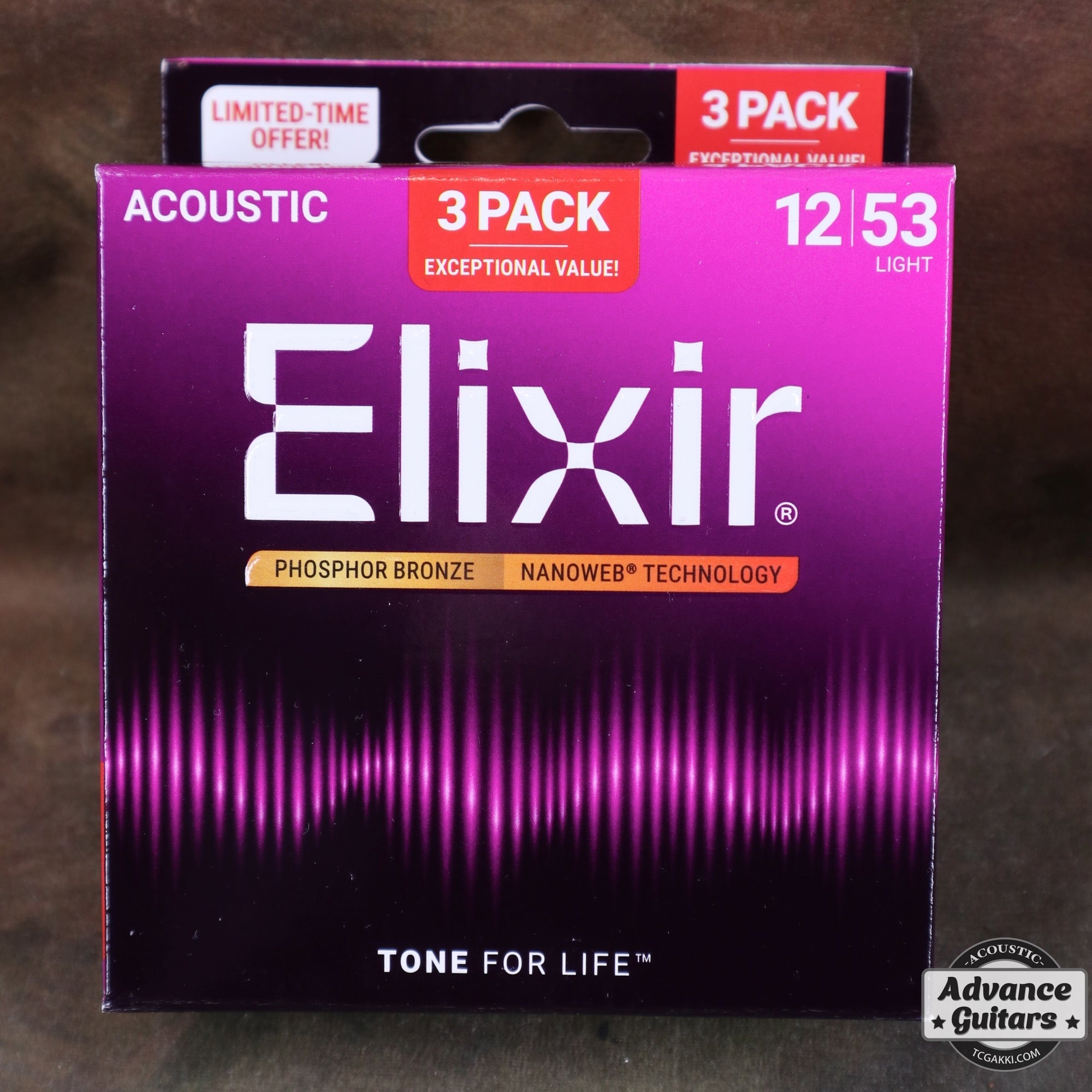 Elixir / NANOWEB Phosphor Bronze Custom Light 3セットボーナスパック