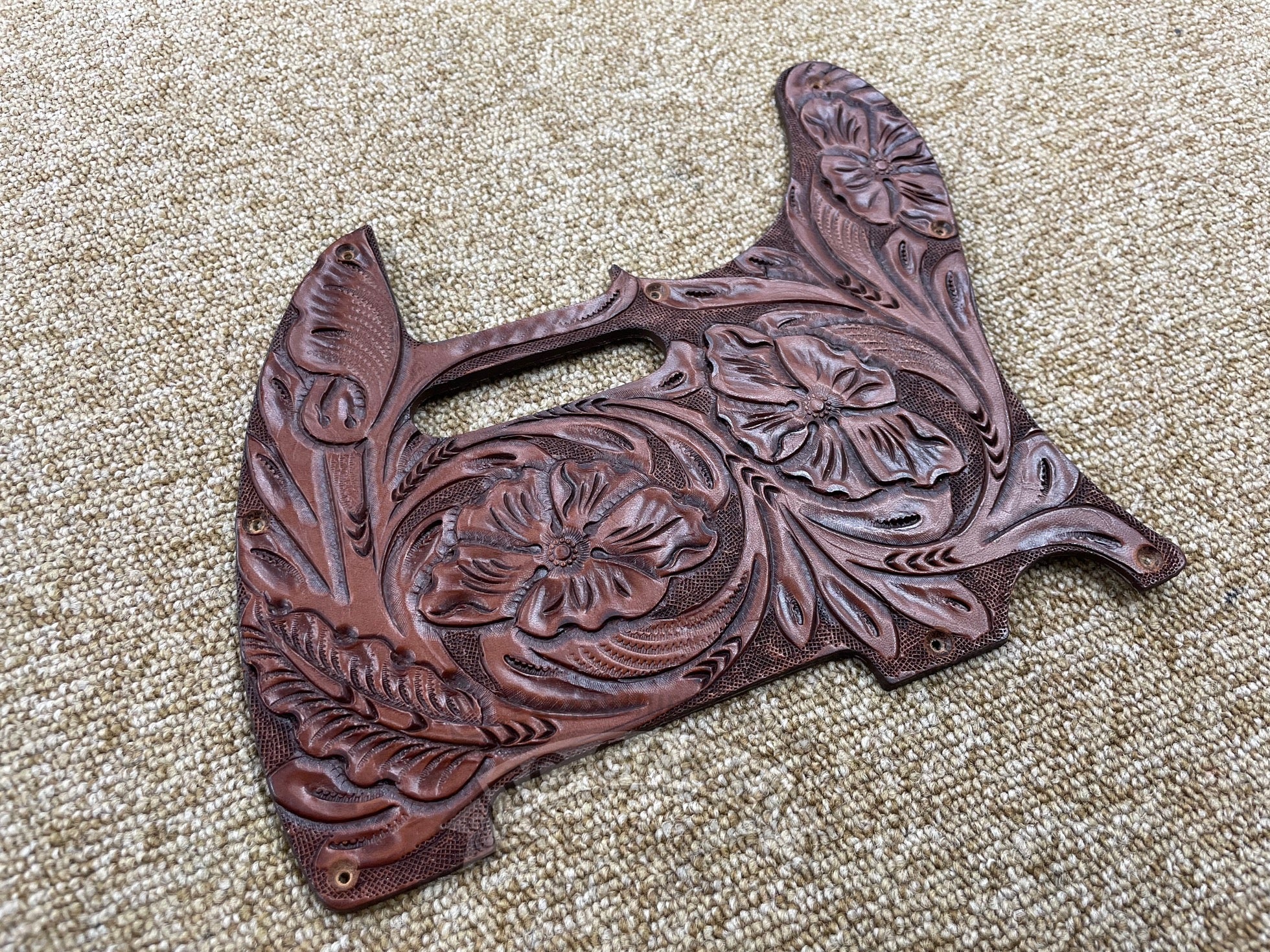 Hand - Tooled Leather “Tele” Pickguard Brown - TC楽器 - TCGAKKI